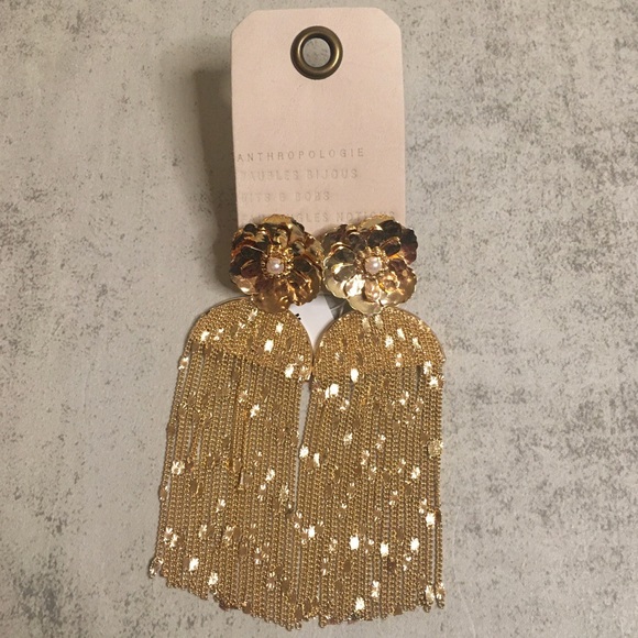 NWT Anthropologie Fringed Floral Drop Earrings - Picture 2 of 12